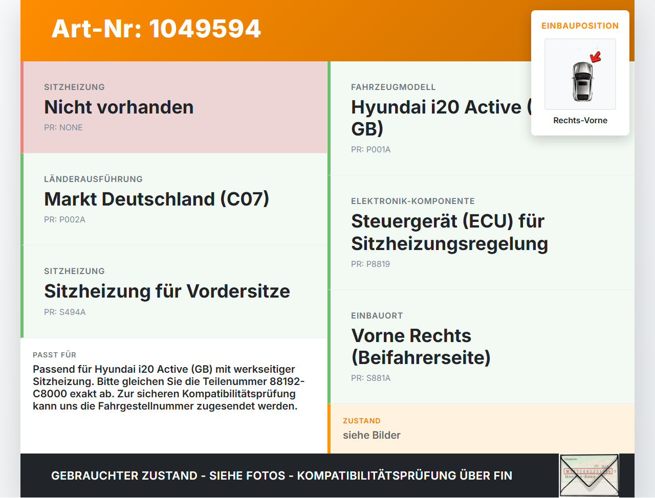 Hyundai I20 Active GB 13-16 Steuergerät SG ECU für Sitzheizung Rechts Vorne Hyundai I20 Active GB 13-16 13.06.2016... Vorschau 3