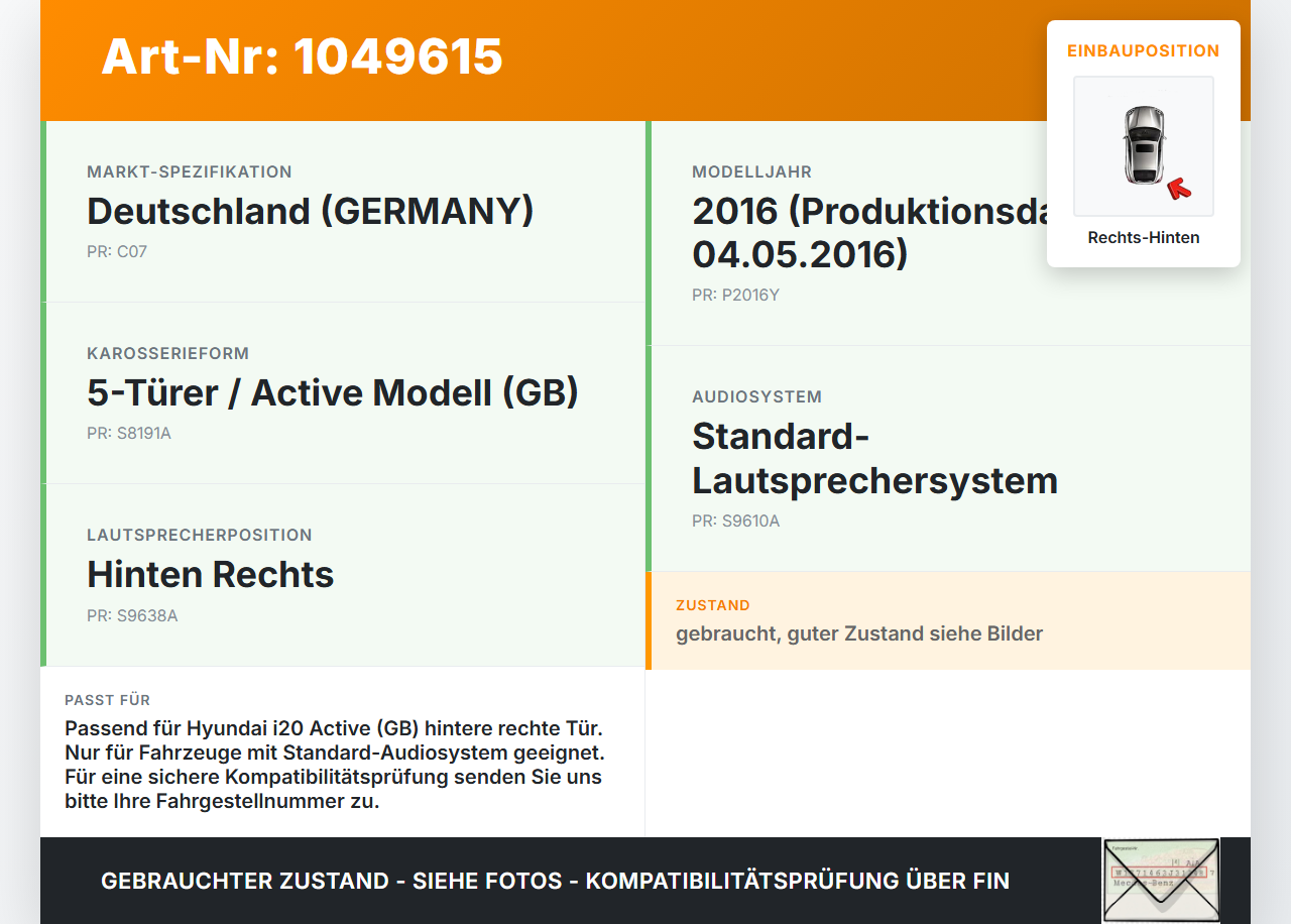 Hyundai I20 Active GB 13-16 Lautsprecher Rechts Hinten Hyundai I20 Active GB 13-16 13.06.2016 963 gebraucht Vorschau 3