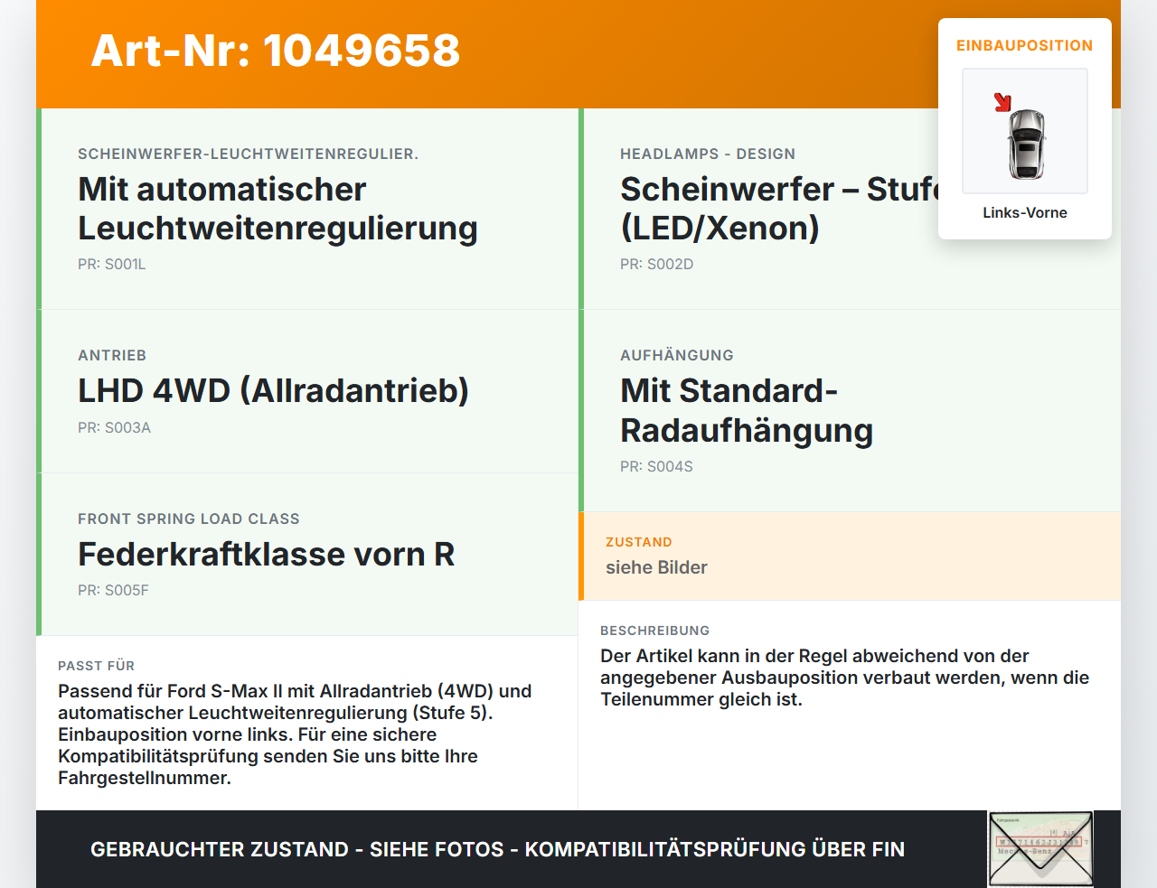 Ford S-Max II CK 15-19 Niveausensor Xenon LWR Sensor Neigung Links Vorne Ford S-Max II CK 15-19 19.12.2015... Vorschau 3