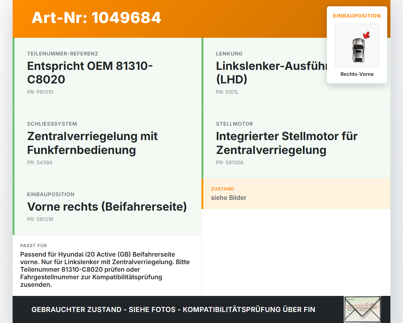 Hyundai I20 Active GB 13-16 Türschloss m. ZV Stellmotor Rechts Vorne Hyundai I20 Active GB 13-16 13.06.2016... Vorschau 3