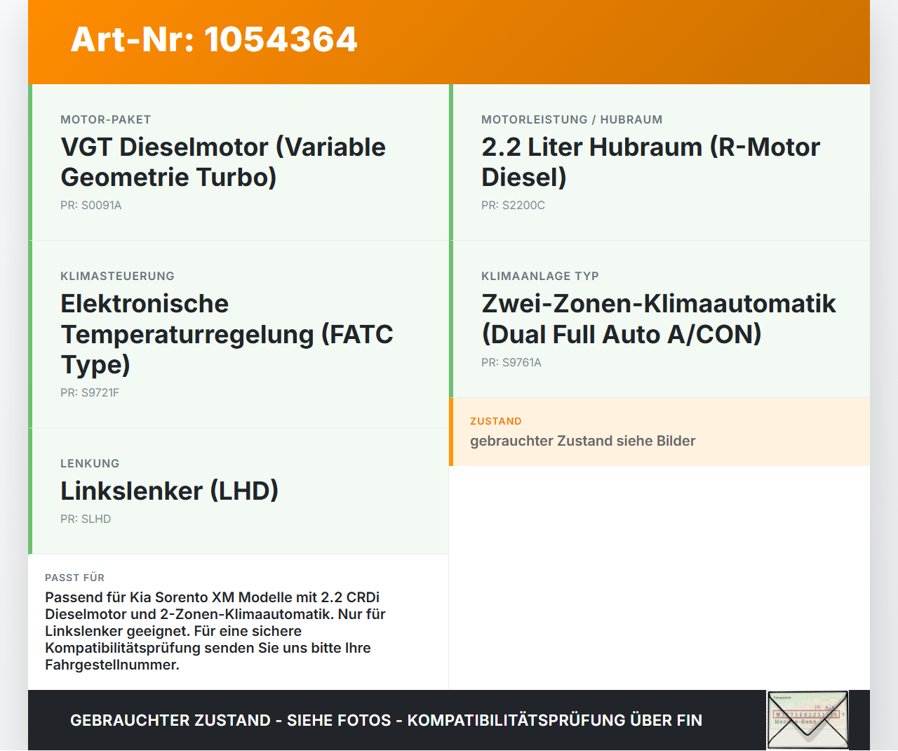 Kia Sorento XM 09-12 CRDi 2,2 145KW Klimakompressor Klima Kompressor Kia Sorento XM 09-12 19.05.2010 97701-2P110... Vorschau 3