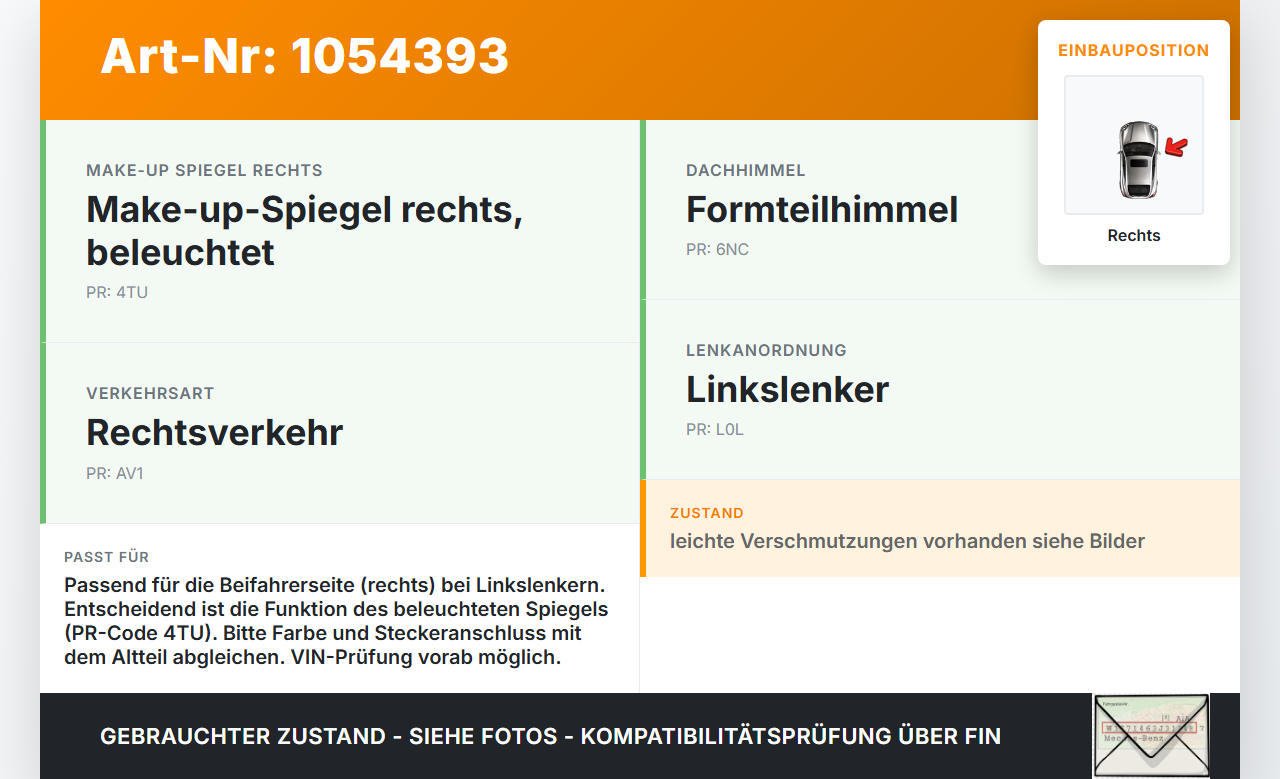VW Passat CC 358 12-16 Sonnenblende Rechts für Beifahrer VW Passat CC 358 12-16 10.04.2013 1K0857552K gebraucht Vorschau 3