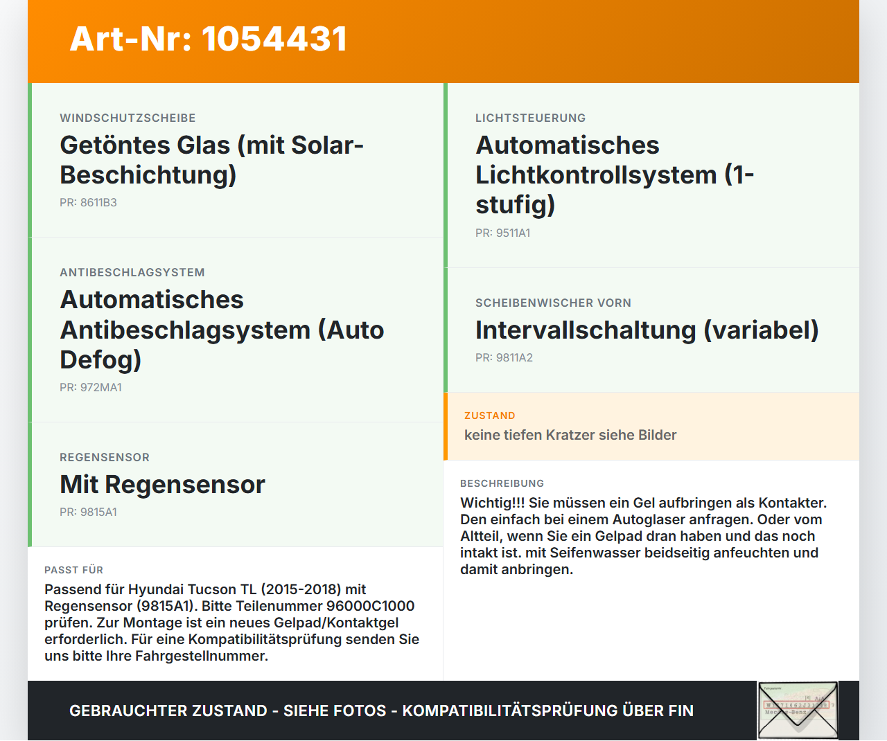 Hyundai Tucson TL 15-18 Regensensor Hyundai Tucson TL 15-18 30.03.2017 96000C1000 96000-C1000 gebraucht Vorschau 3