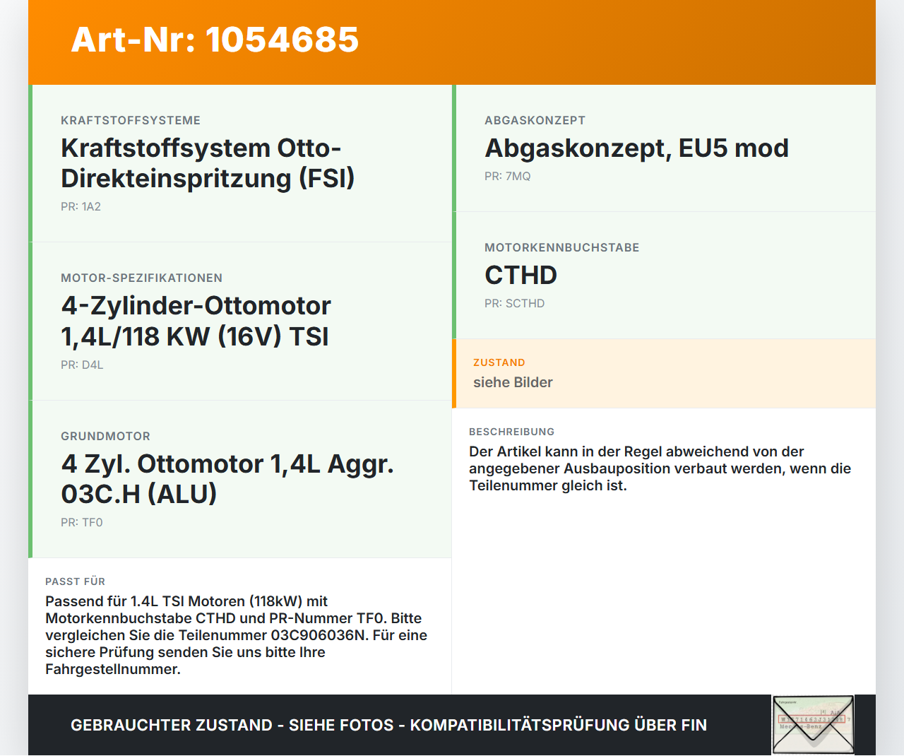 VW Passat CC 358 12-16 TSI 1,4 118KW Injektor Einspritzdüse Zyl.2 VW Passat CC 358 12-16 10.04.2013 03C906036N... Vorschau 3