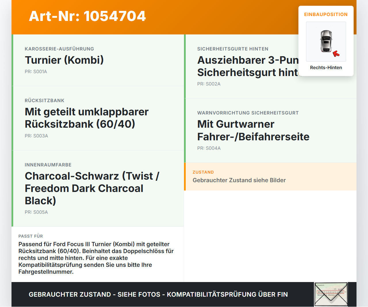 Ford Focus III 3 14-20 Kombi Gurtschloss Rechts und Mitte Hinten Ford Focus III 3 14-20 05.07.2017... Vorschau 3