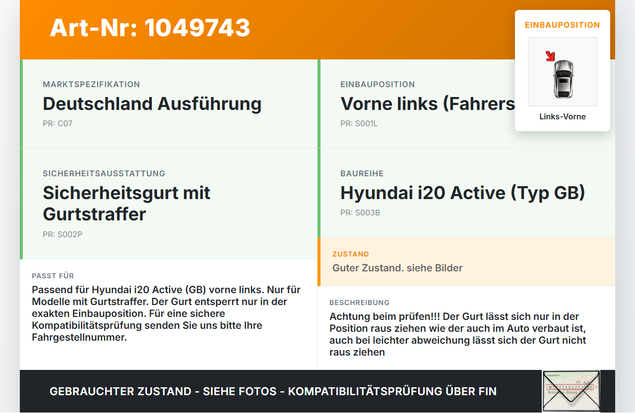 Hyundai I20 Active GB 13-16 Gurt Sicherheitsgurt m. Gurtstraffer für  Fahrer Links Vorne Hyundai I20 Active GB... Vorschau 3