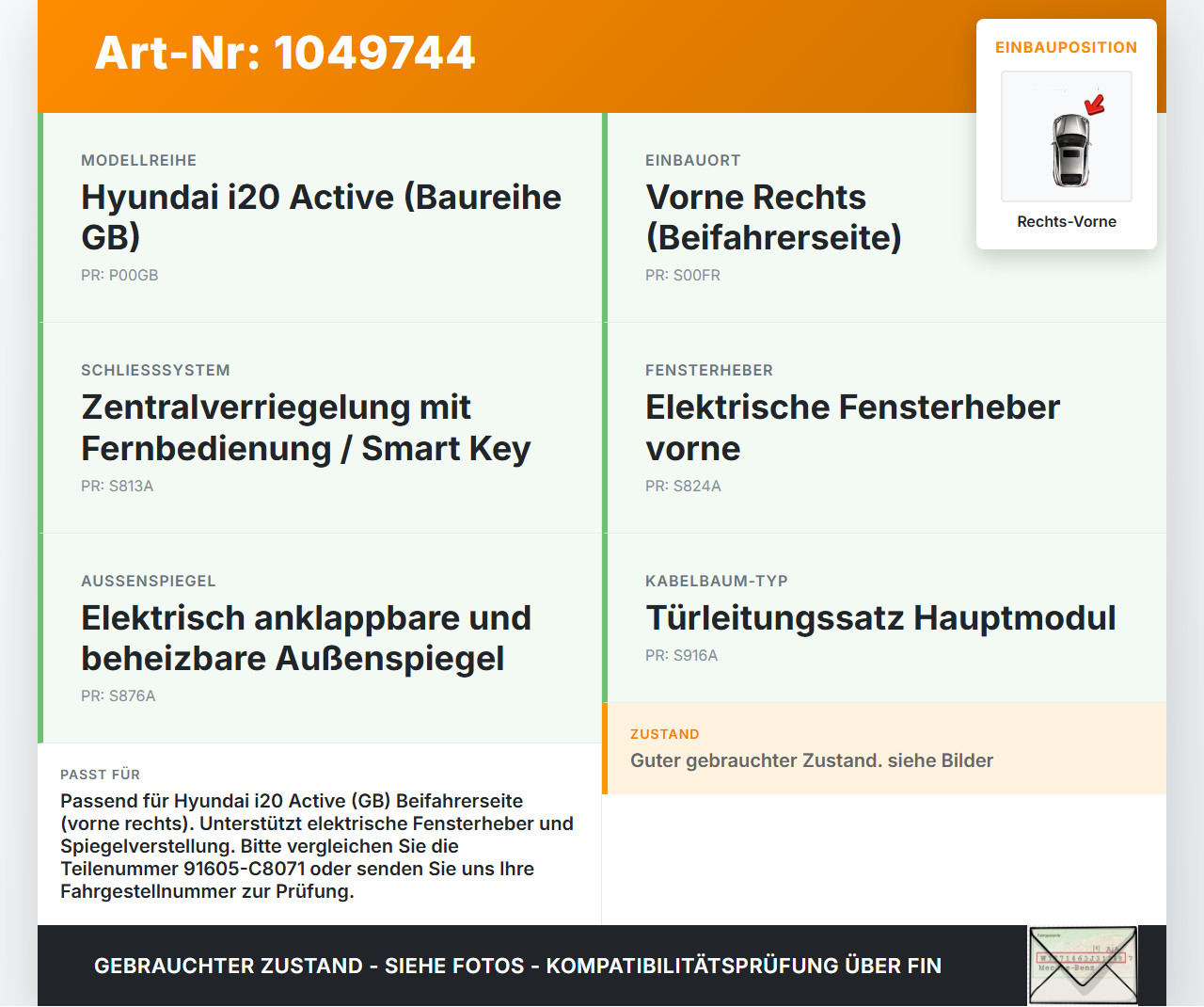 Hyundai I20 Active GB 13-16 Kabelbaum für Tür und Fensterheber Rechts Vorne Hyundai I20 Active GB 13-16 13.06.2016... Vorschau 3