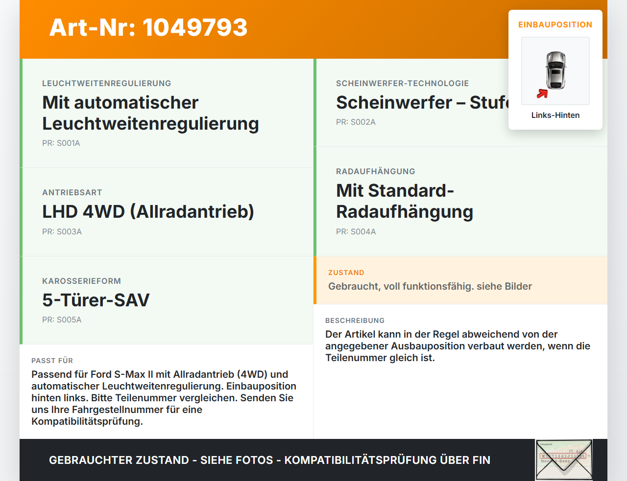 Ford S-Max II CK 15-19 Niveausensor Xenon LWR Sensor Neigung Links Hinten Ford S-Max II CK 15-19 19.12.2015... Vorschau 3