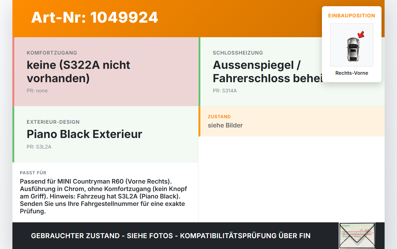 MINI Cooper S All4 R60 14-16 Türgriff Griff aussen Rechts Vorne Chrom C15 MINI Cooper S All4 R60 14-16 30.03.2015... Vorschau 3