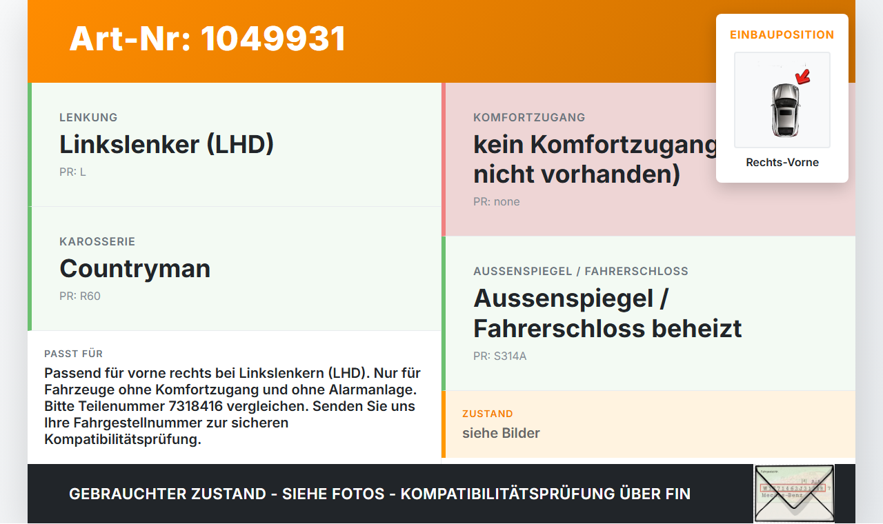 MINI Cooper S All4 R60 14-16 Türschloss m. ZV Stellmotor Rechts Vorne MINI Cooper S All4 R60 14-16 30.03.2015... Vorschau 3
