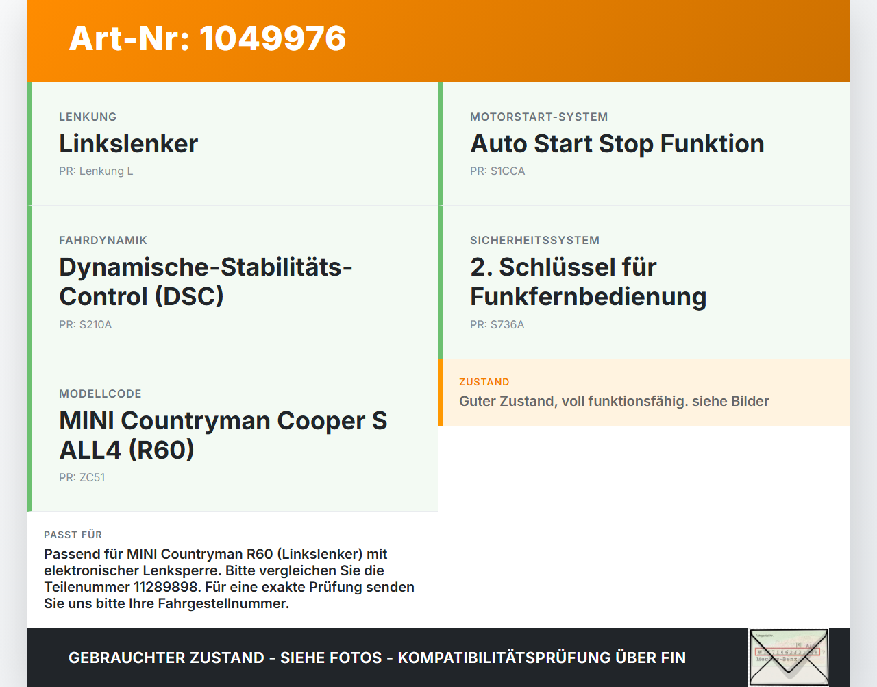 MINI Cooper S All4 R60 14-16 Relais Wegfahrsperre Lenkradschloss MINI Cooper S All4 R60 14-16 30.03.2015 E0271012E... Vorschau 3