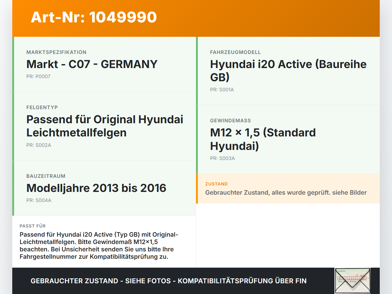 Hyundai I20 Active GB 13-16 Satz Radmuttern Muttern Radbolzen Hyundai I20 Active GB 13-16 13.06.2016 gebraucht Vorschau 3