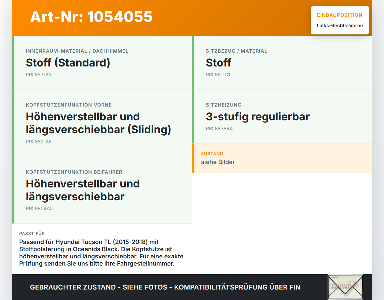 Hyundai Tucson TL 15-18 Kopfstütze für Fahrer Sitz Rechts oder Links Vorne Hyundai Tucson TL 15-18 30.03.2017 gebraucht Vorschau 3