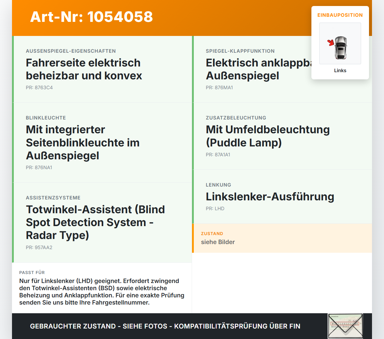 Hyundai Tucson TL 15-18 Spiegel Aussenspiegel nur Glas Links Totwinkelassistent Hyundai Tucson TL 15-18 30.03.2017... Vorschau 3