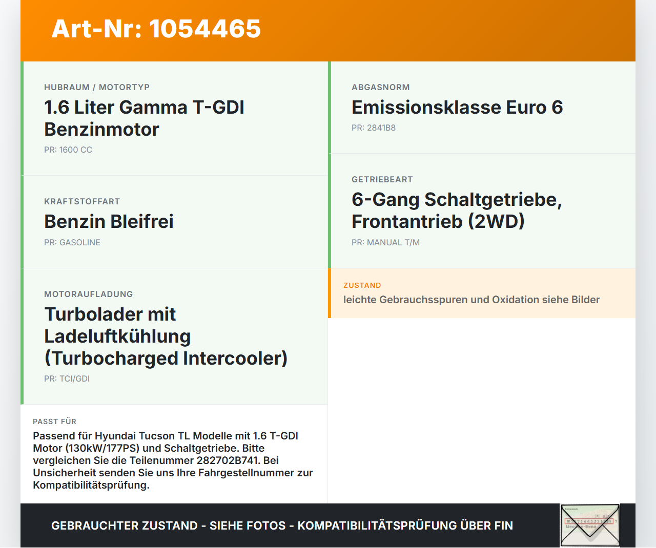 Hyundai Tucson TL 15-18 1,6 130KW Ladeluftkühler Kühler Hyundai Tucson TL 15-18 30.03.2017 282702B741 gebraucht Vorschau 3