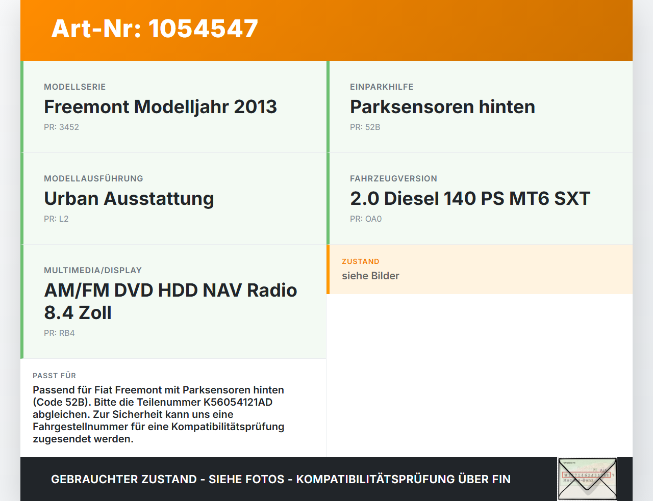 Fiat Freemont 11-16 Steuergerät ECU Modul PTS Einparkhilfe PPL4 Fiat Freemont 11-16 17.02.2011 K56054121AD... Vorschau 3