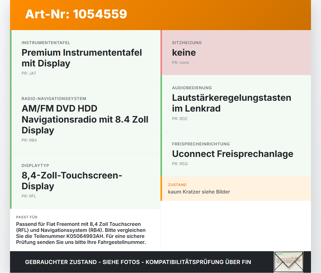 Fiat Freemont 11-16 Center Bildschirm Display Monitor Fiat Freemont 11-16 17.02.2011 K05064993AH 05064993AH gebraucht Vorschau 3