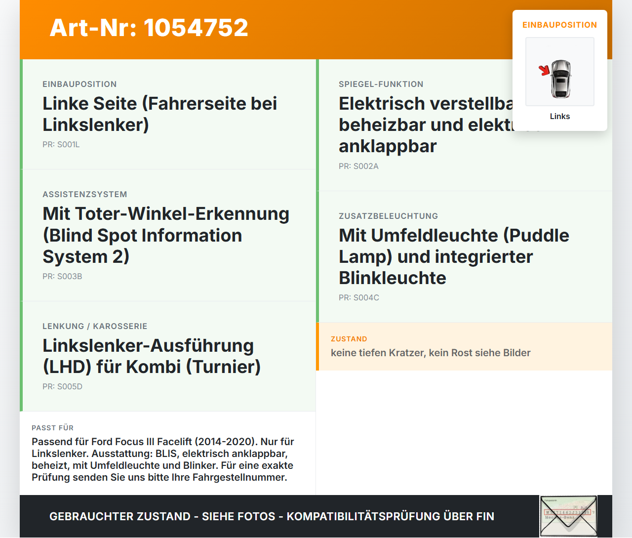 Ford Focus III 3 14-20 Spiegel Aussenspiegel Links Totwinkelassistent Ford Focus III 3 14-20 05.07.2017... Vorschau 3