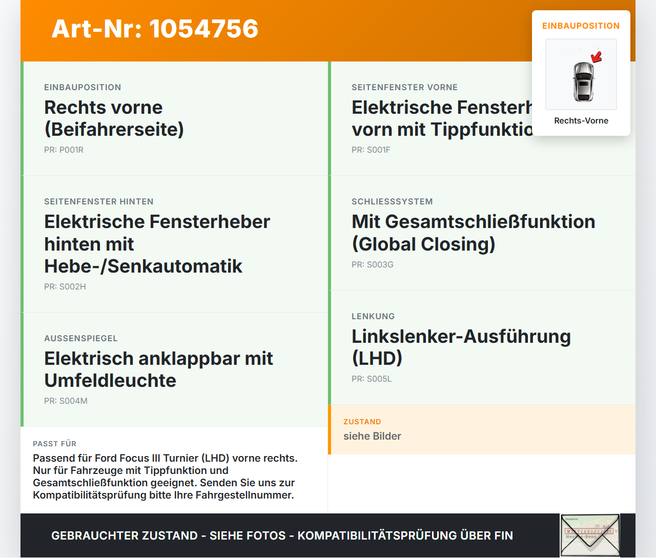 Ford Focus III 3 14-20 Kombi Fensterhebermotor mit Fensterheber Rechts Vorne Ford Focus III 3 14-20 05.07.2017... Vorschau 3