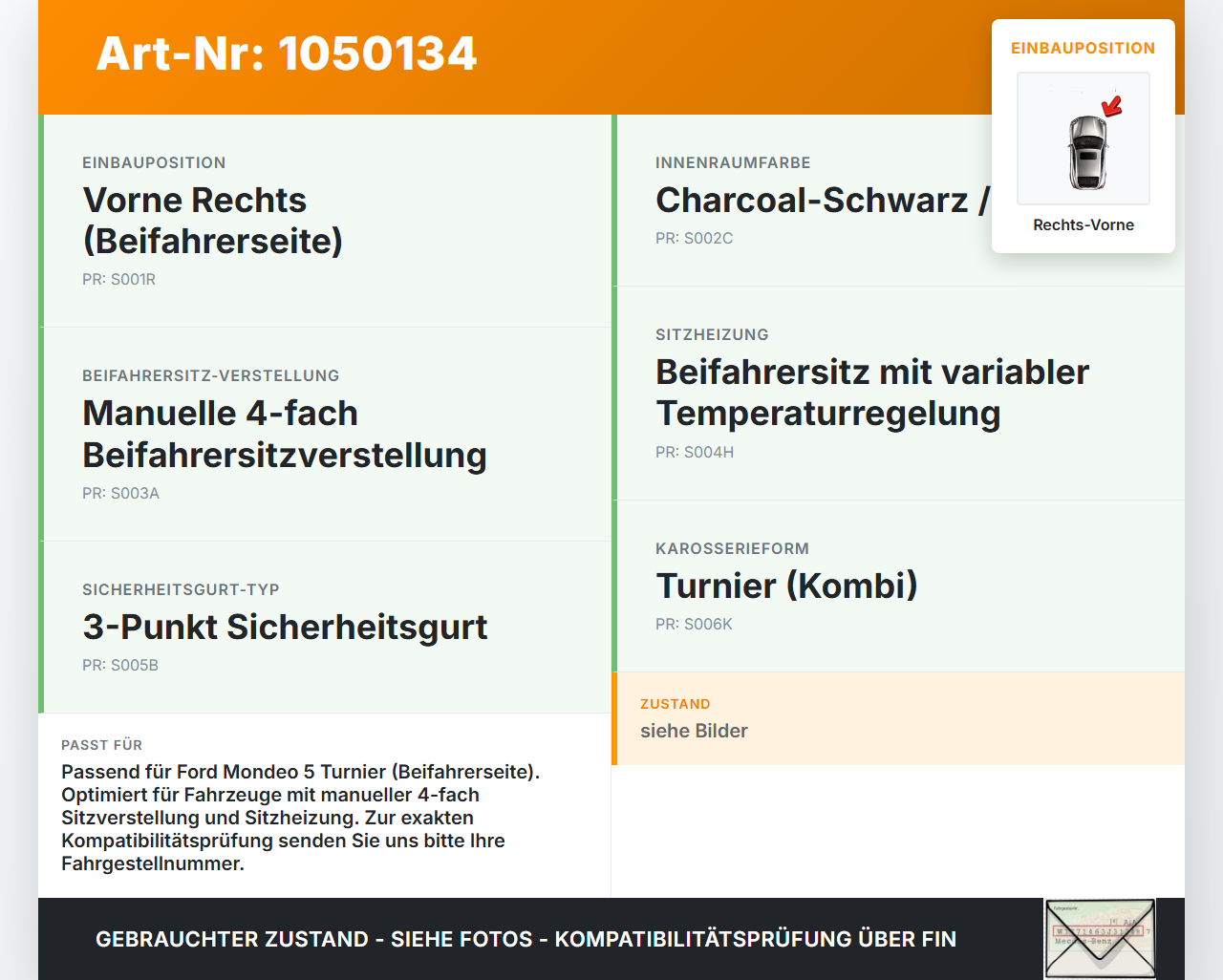 Ford Mondeo 5 V CF 14-19 Kombi Gurtschloss Rechts Vorne Ford Mondeo 5 V CF 14-19 09.12.2015 gebraucht Vorschau 3