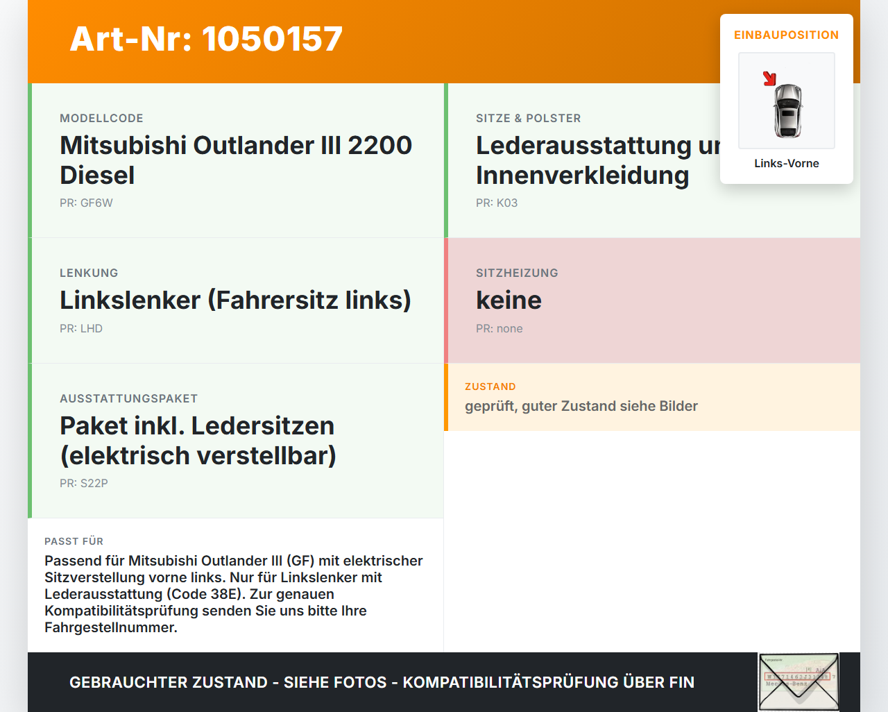 Mitsubishi Outlander III 15-18 Stellmotor für Elektr. Sitzverstellung Links Vorne Mitsubishi Outlander III 15-18... Vorschau 3