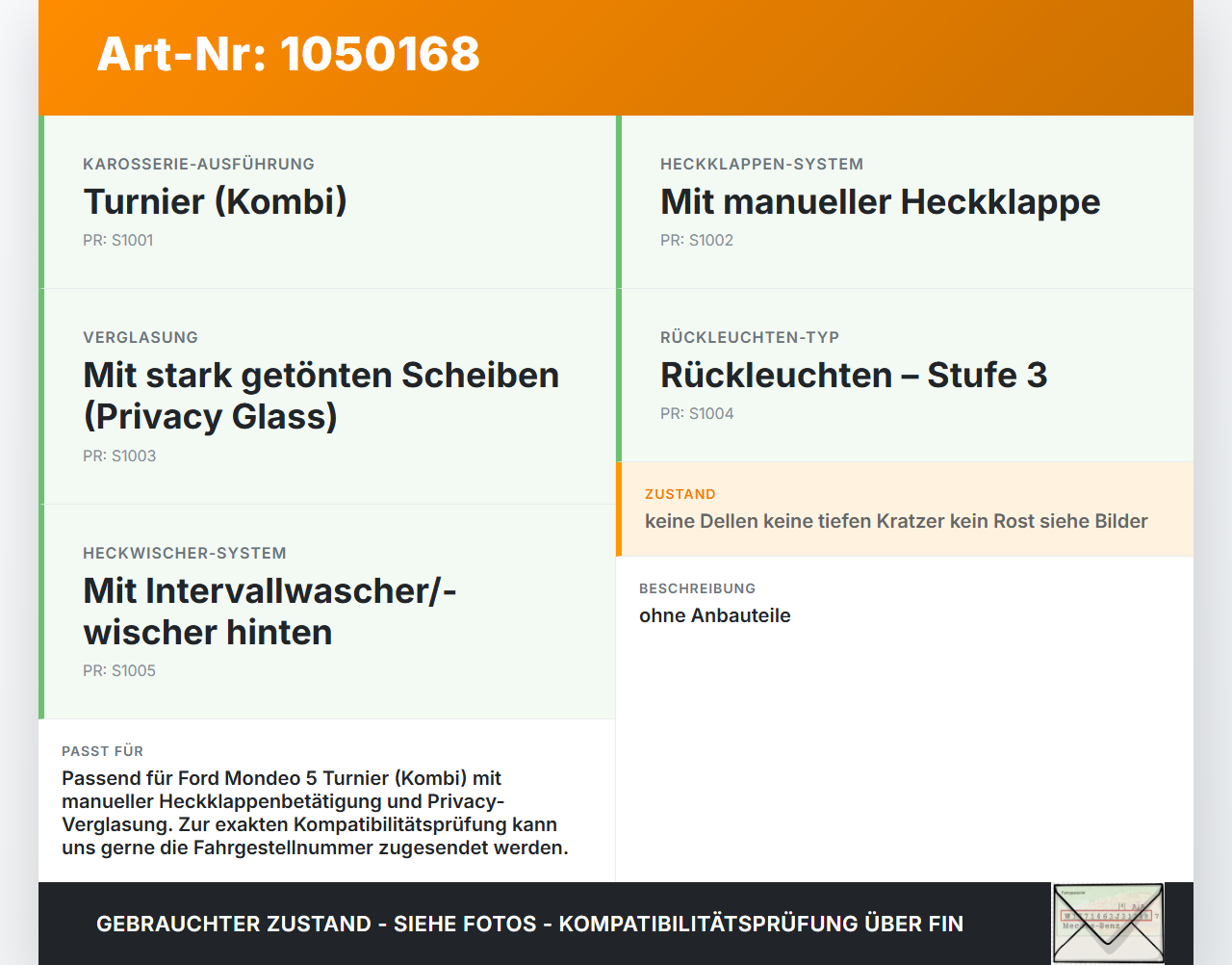 Ford Mondeo 5 V CF 14-19 Kombi Heckklappe Kofferraumdeckel ND Ford Mondeo 5 V CF 14-19 09.12.2015 DG9T-17N400 gebraucht Vorschau 3