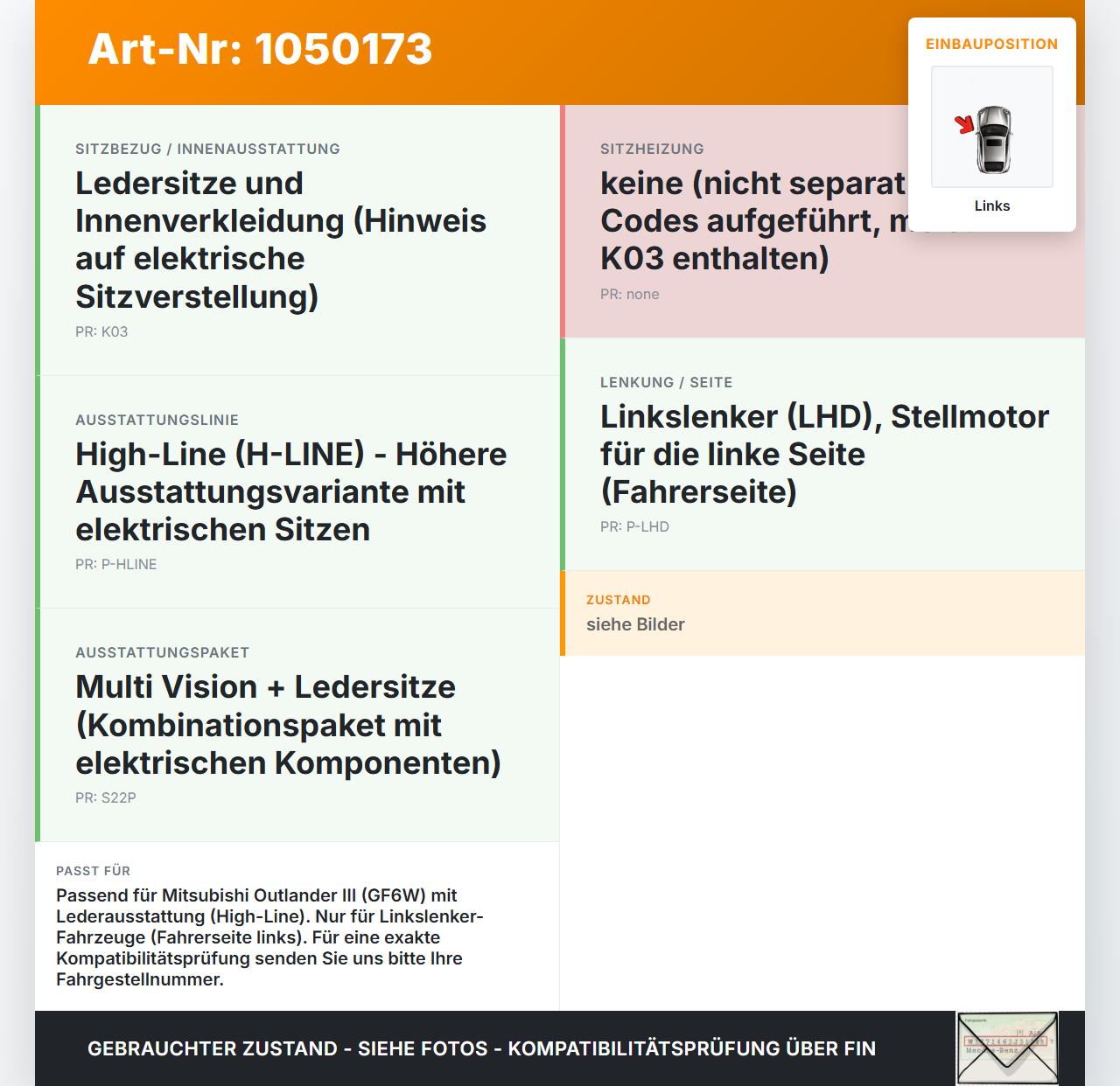Mitsubishi Outlander III 15-18 Stellmotor Antrieb für Sitz Verstellung Links Mitsubishi Outlander III 15-18... Vorschau 3