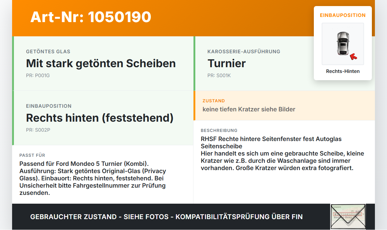 Ford Mondeo 5 V CF 14-19 Kombi Seitenscheibe Feste Scheibe Rechts Hinten Orig. stark getönt Ford Mondeo 5 V CF... Vorschau 3
