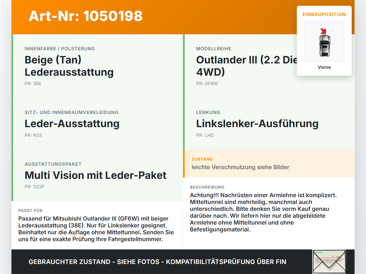 Mitsubishi Outlander III 15-18 Mittelarmlehne Armlehne Auflage Vorne Beige Mitsubishi Outlander III 15-18... Vorschau 3