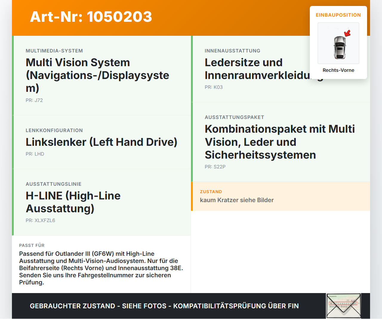 Mitsubishi Outlander III 15-18 Lautsprecher Hochtöner Rechts Vorne Mitsubishi Outlander III 15-18 25.10.2012 gebraucht Vorschau 3