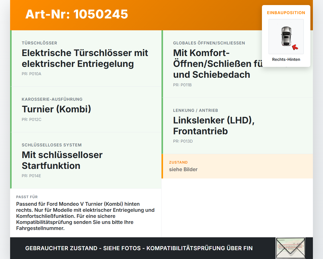 Ford Mondeo 5 V CF 14-19 Kombi Türschloss m. ZV Stellmotor Rechts Hinten Ford Mondeo 5 V CF 14-19 09.12.2015... Vorschau 3