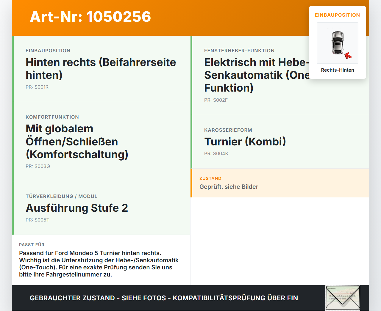 Ford Mondeo 5 V CF 14-19 Kombi Fensterhebermotor mit Fensterheber Rechts Hinten Ford Mondeo 5 V CF 14-19 09.12.2015... Vorschau 3