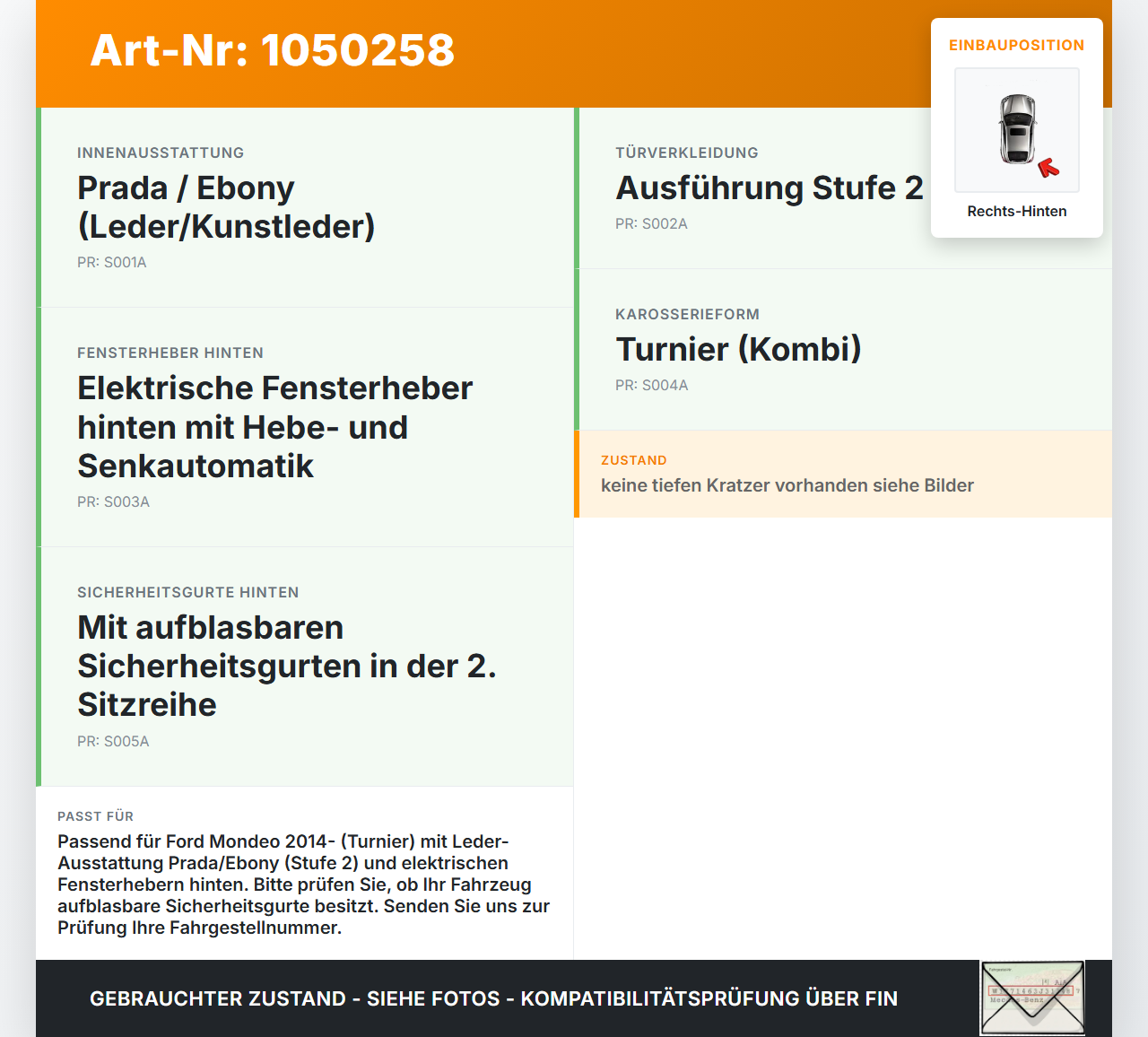 Ford Mondeo 5 V CF 14-19 Kombi Türverkleidung Türpappe Rechts Hinten Prada Salerno Charcoal Schwarz Leder Ford... Vorschau 3
