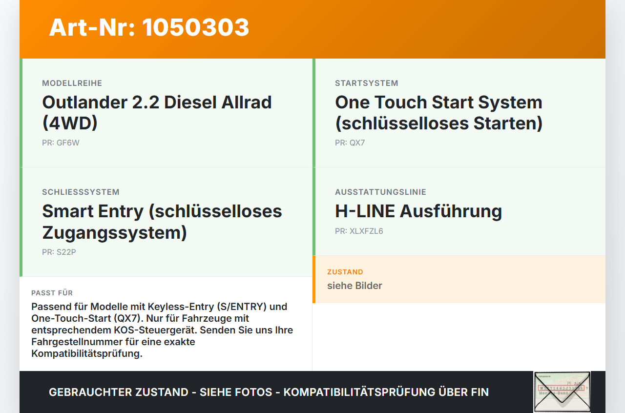 Mitsubishi Outlander III 15-18 2,2d 110KW Antenne Keyless Entry KOS Sensor Mitsubishi Outlander III 15-18... Vorschau 3