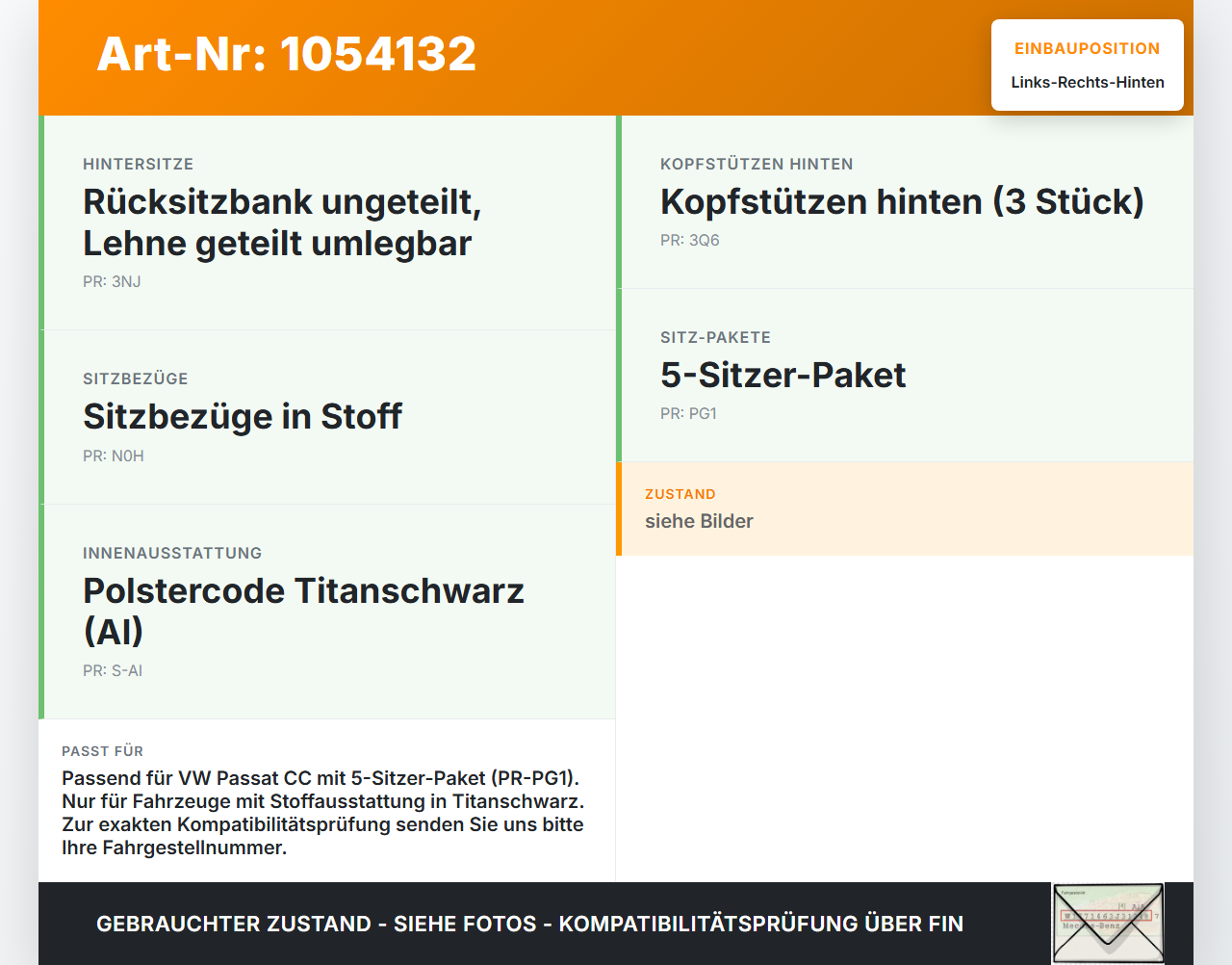 VW Passat CC 358 12-16 Kopfstütze Rechts oder Links Hinten VW Passat CC 358 12-16 10.04.2013 3C8885902A... Vorschau 3