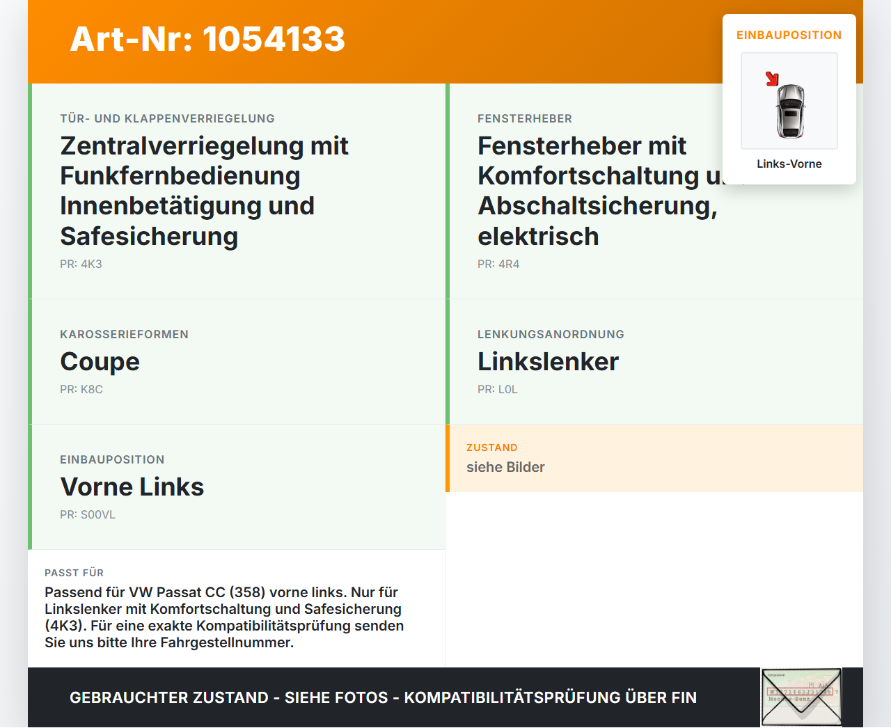 VW Passat CC 358 12-16 Coupe Fensterhebermotor mit Fensterheber Links Vorne VW Passat CC 358 12-16 10.04.2013... Vorschau 3