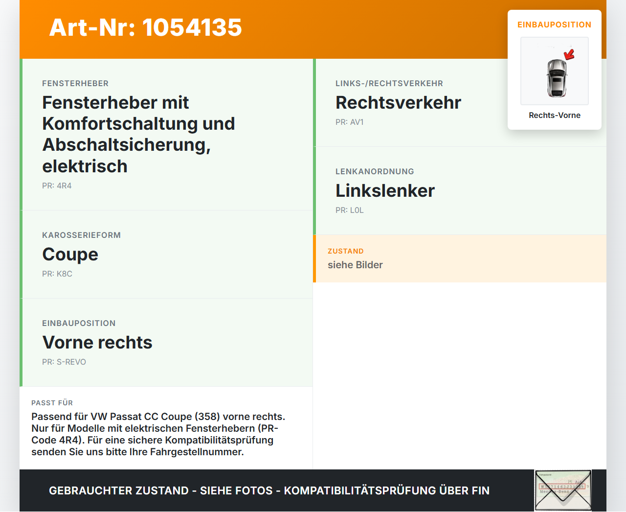 VW Passat CC 358 12-16 Coupe Fensterheber ohne Fensterhebermotor  Rechts Vorne VW Passat CC 358 12-16 10.04.2013... Vorschau 3