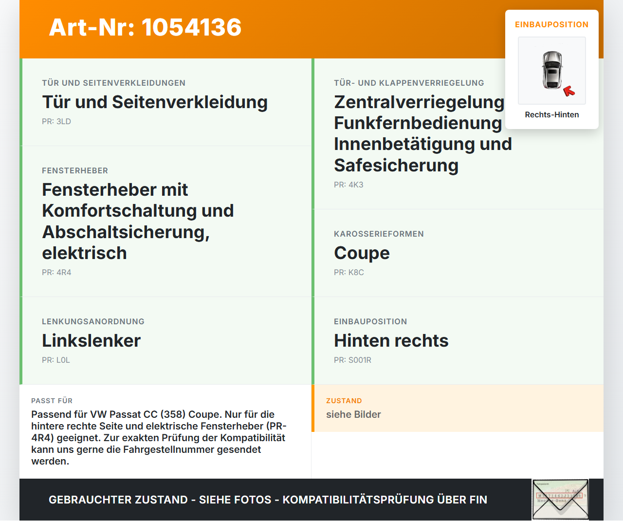 VW Passat CC 358 12-16 Coupe Fensterheber ohne Fensterhebermotor  Rechts Hinten VW Passat CC 358 12-16 10.04.2013... Vorschau 3