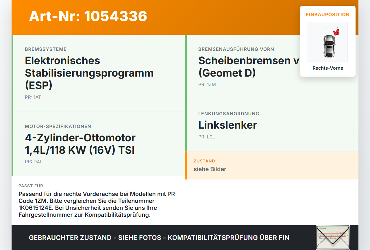 VW Passat CC 358 12-16 TSI 1,4 118KW Bremssattel Bremszange Vorne Rechts VW Passat CC 358 12-16 10.04.2013... Vorschau 3