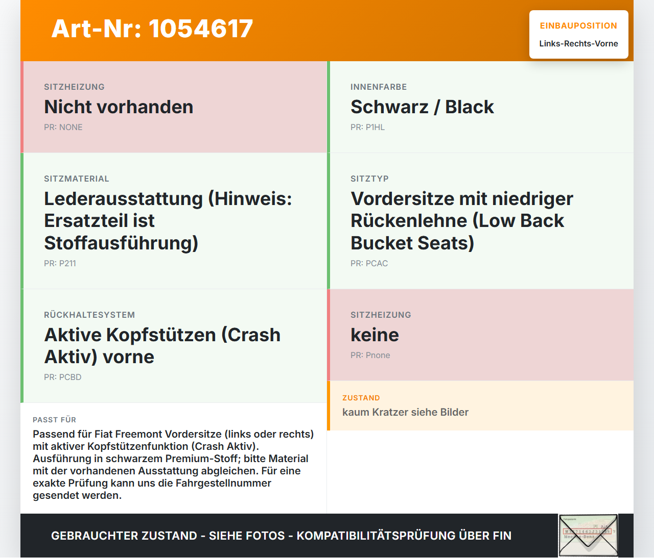 Fiat Freemont 11-16 Kopfstütze für Fahrer Sitz Rechts oder Links Vorne Crash Aktiv Fiat Freemont 11-16 17.02.2011... Vorschau 3