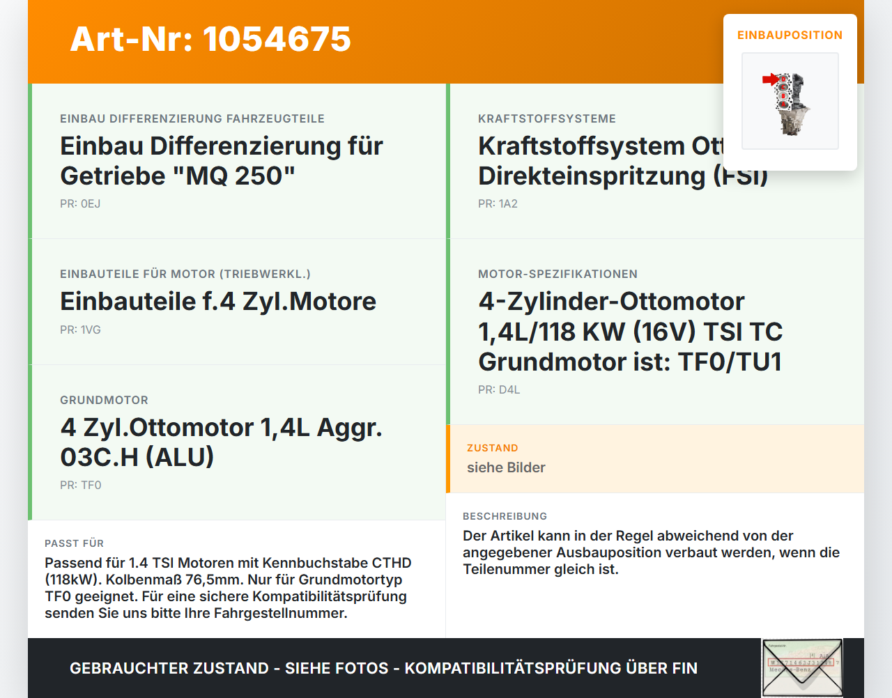 VW Passat CC 358 12-16 TSI 1,4 118KW CTHD Kolben mit Pleuel Pos D VW Passat CC 358 12-16 10.04.2013 03C107065CK... Vorschau 3