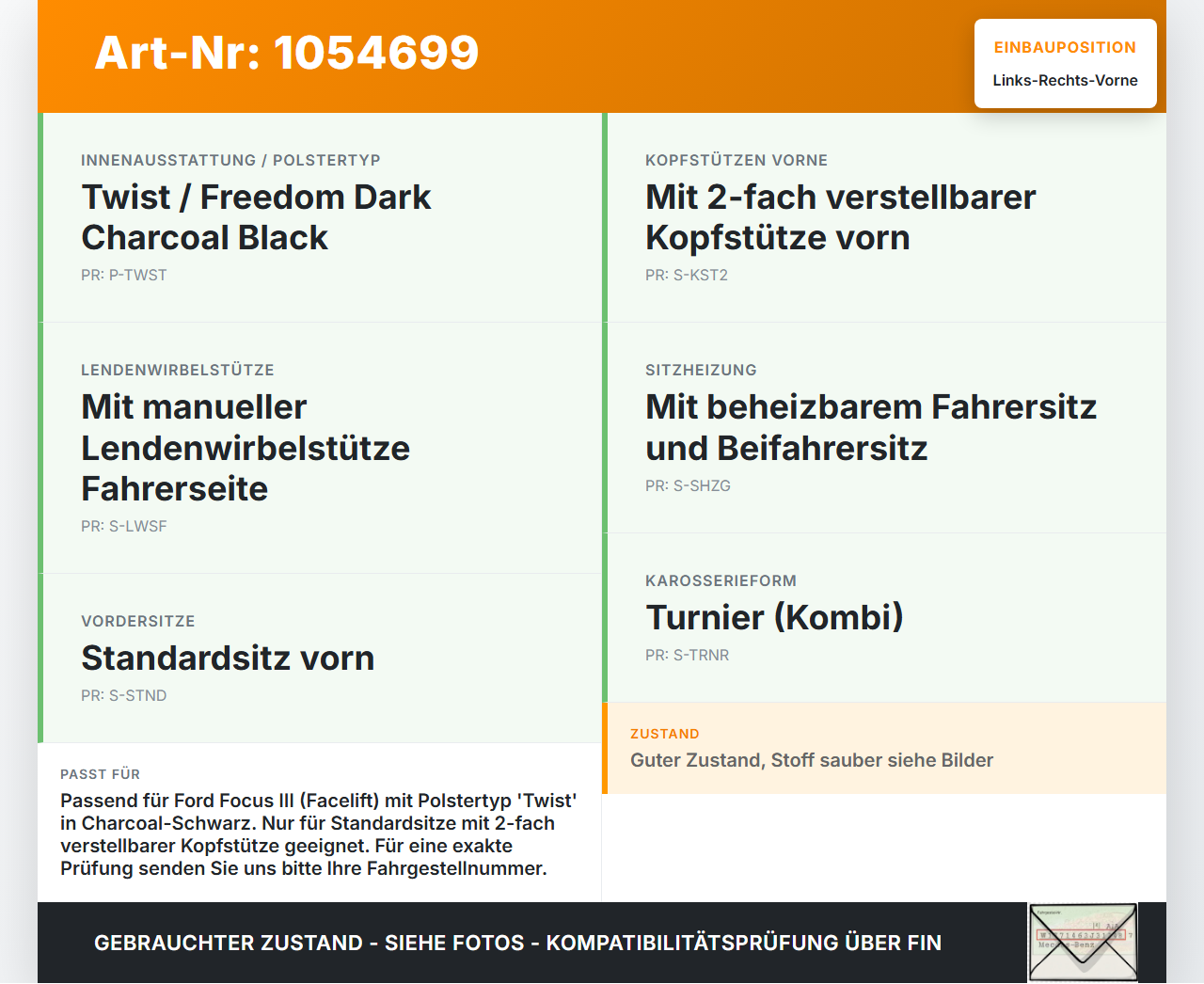 Ford Focus III 3 14-20 Kopfstütze für Fahrer Sitz Rechts oder Links Vorne Ford Focus III 3 14-20 05.07.2017... Vorschau 3