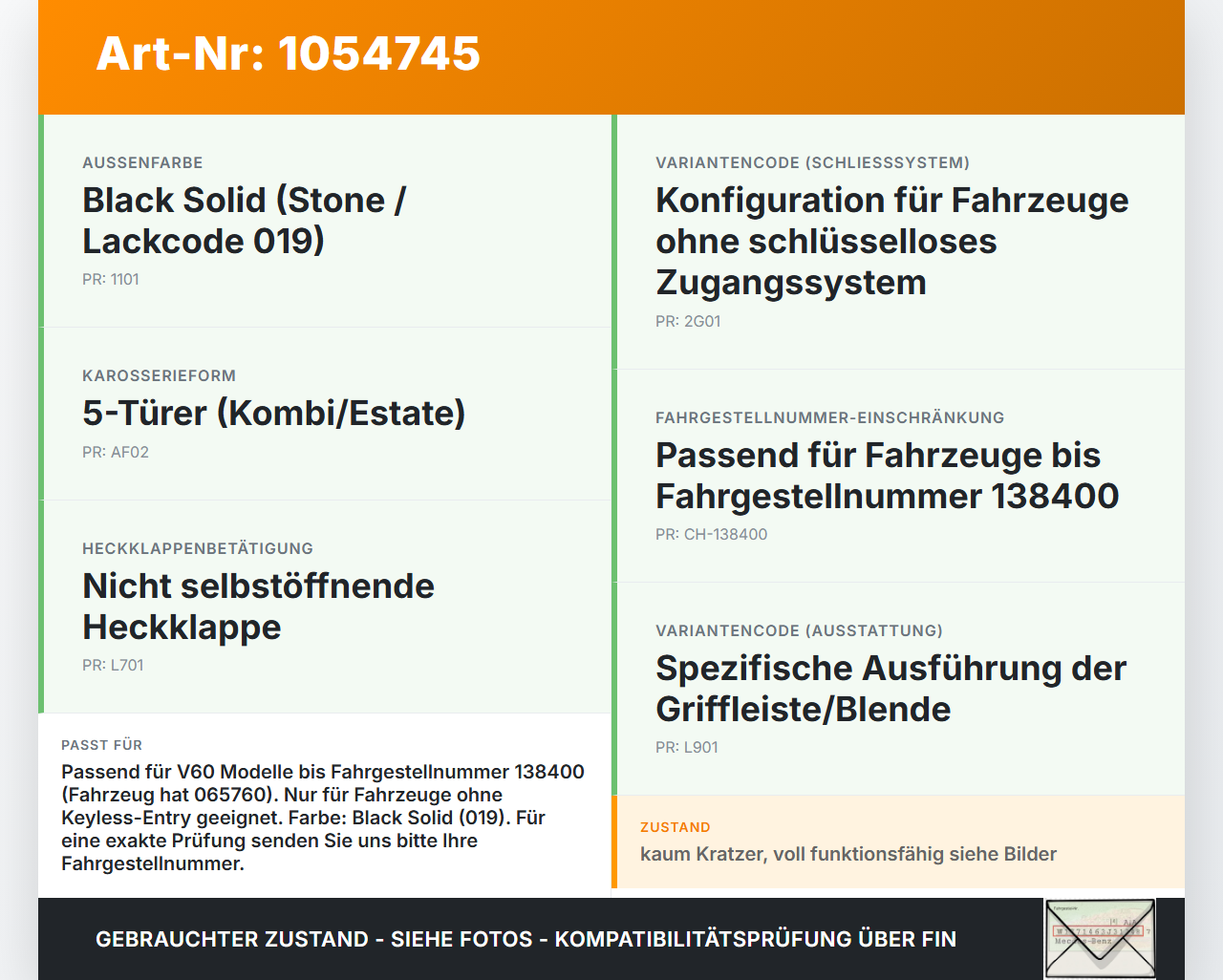 Volvo V60 I 155 10-13 Kombi Blende Griffleiste für Heckklappe Volvo V60 I 155 10-13 29.09.2014 31253346 gebraucht Vorschau 3