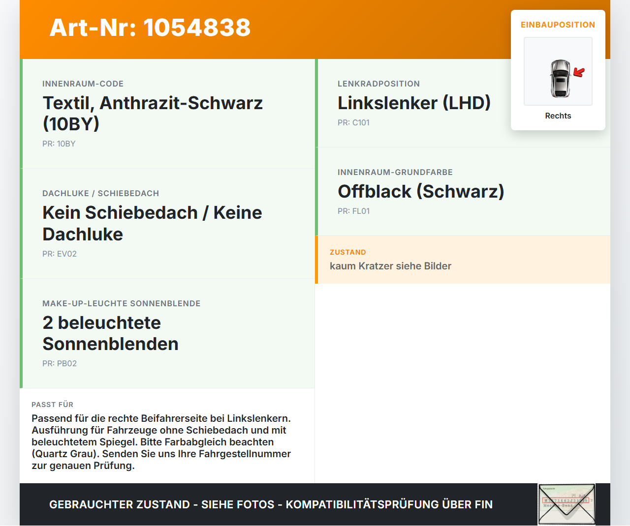 Volvo V60 I 155 10-13 Sonnenblende Rechts für Beifahrer Volvo V60 I 155 10-13 29.09.2014 39822697 gebraucht Vorschau 3