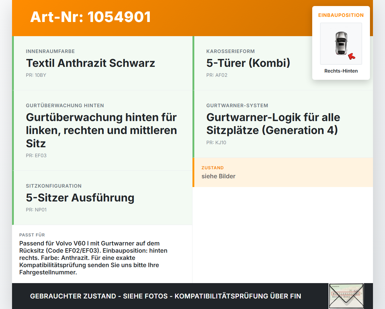 Volvo V60 I 155 10-13 Kombi Gurtschloss Rechts Hinten Volvo V60 I 155 10-13 29.09.2014 31250659 gebraucht Vorschau 3