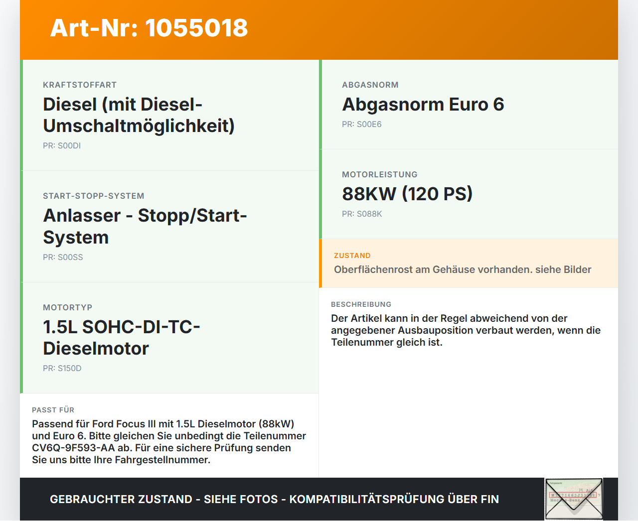 Ford Focus III 3 14-20 1,5 88KW Injektor Einspritzdüse Zyl.4 Ford Focus III 3 14-20 05.07.2017 CV6Q-9F593-AA... Vorschau 3