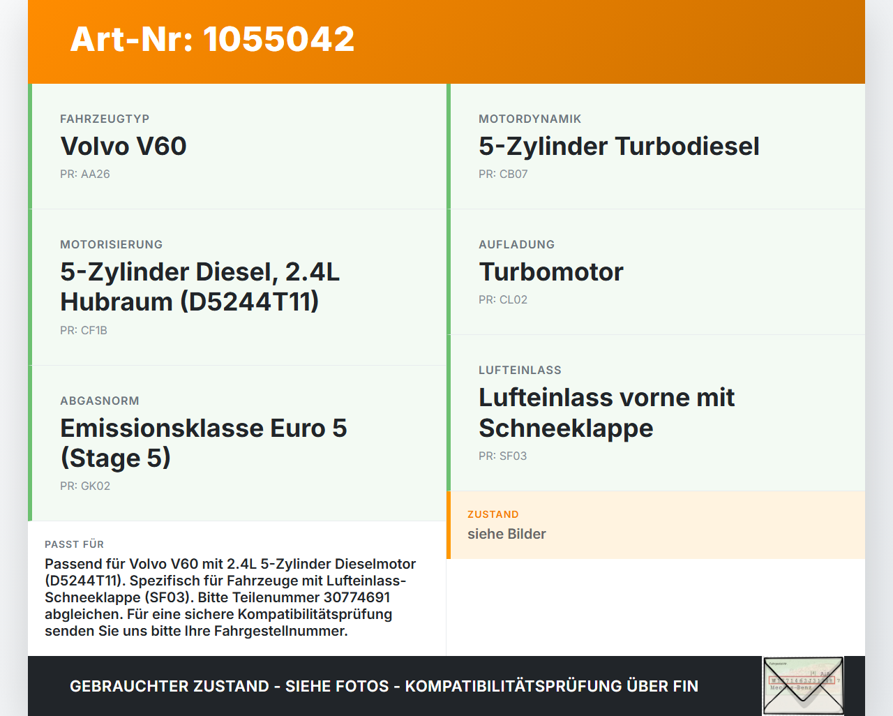 Volvo V60 I 155 10-13 1,6 84KW Ansaugrohr Volvo V60 I 155 10-13 29.09.2014 986064 30774691 1029183S04 gebraucht Vorschau 3
