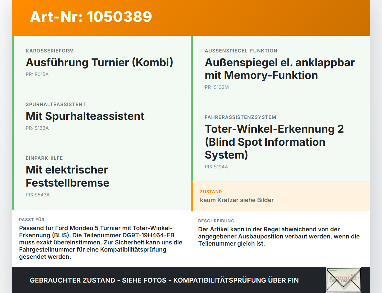 Ford Mondeo 5 V CF 14-19 Sensor Steuergerät BQWSP Ford Mondeo 5 V CF 14-19 09.12.2015 DG9T-19H464-EB gebraucht Vorschau 3