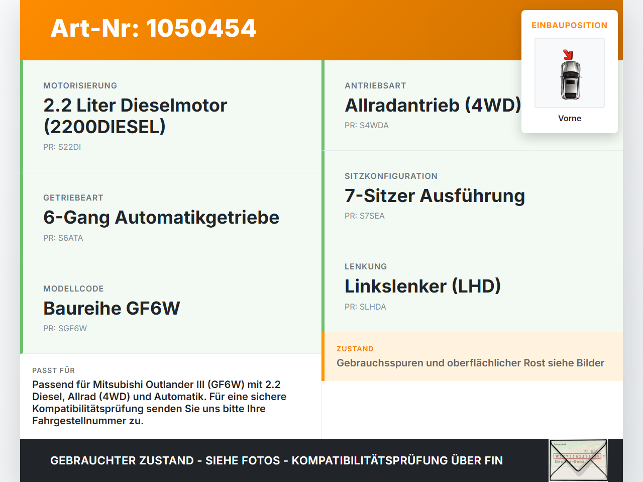 Mitsubishi Outlander III 15-18 2,2d 110KW Achsträger Vorderachse Motorträger Vorne Mitsubishi Outlander III 15-18... Vorschau 3