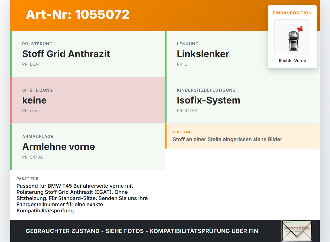 BMW F45 14-18 Sitzbezug Sitzpolster für Beifahrersitz Rechts Vorne BMW F45 14-18 22.11.2017 7374616 52107374616... Vorschau 3